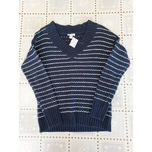 Westport Women's Petite Sweater XS Blue and White Striped Knit V Neck NEW